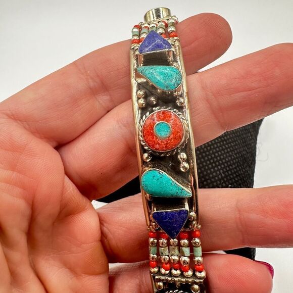 SALE! Amazing southwest style, silver plated and composite stone bracelet! - Picture 12 of 13